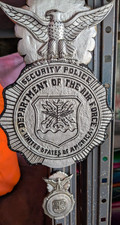 USAF Air Force Security Wood badge Art and one full size metal badge picture