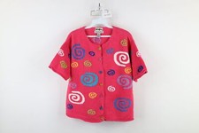 Vintage 90s Streetwear Womens Medium Hand Loomed Intarsia Swirl Cardigan Sweater picture