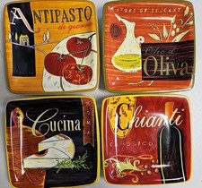 Set of 4 Pier 1 Square Flavors of Tuscany Dessert Appetizer Plates 5.75