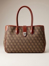 Dooney & Bourke Brown Monogram Tote Bag with Leather Trim picture
