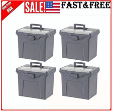 Portable Plastic File Box with Organizer Lid, Letter Size, Gray,4 Pk, Gray, New picture