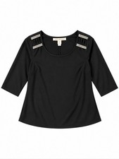 Skies Are Blue Black 3/4 Sleeve Blouse Gathered Shoulder Detail Size S picture