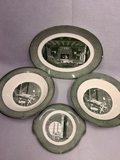 Vintage Royal China Colonial Homestead Green Serving Set 4 Pieces Platter Bowls picture