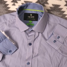 Tom Baine Slim Fit Performance Shirt Blue Micro Check M 15-15.5 Long Sleeve picture