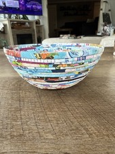 Vintage Origami Rolled Paper Art Tramp Style abstract Shape Bowl 5”x5”x2” picture