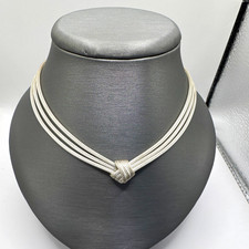 Multi-Strand Silver Tone Mesh Knot Choker Necklace Lobster Clasp 17