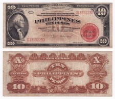 1936 US Philippines 10 Pesos Treasury Certificate Quezon  Washington Banknote picture