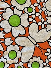 Vintage 1960s 70s Mod Floral Fabric Pattern Rights Inc Orange Lime Green 96x40 picture