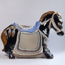 Vintage Ceramic Horse Sculpture Chinoiserie Hand Painted Glaze Centerpiece picture