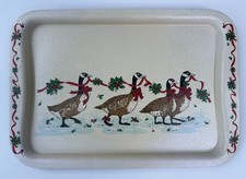 Vtg 1985 Potpourri Press Christmas Geese Metal Tin Serving Tray Large 18