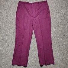 Vintage Haband Men's Dress Pants 42x30 Burgundy Maroon Flat Front Polyester USA picture