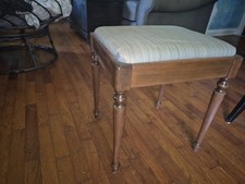 Vintage Mid Century Walnut Wood Sewing Vanity Stool Bench Lift Lid Storage K35 picture