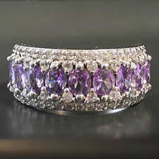 Bomb Party 925 Sterling Silver Purple Oval Stone Wide Band Ring Size 7.25 picture
