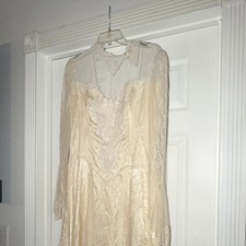 Vintage 70s Susan Lane Country Elegance Lace Wedding Dress | Peach & Ivory | Med picture