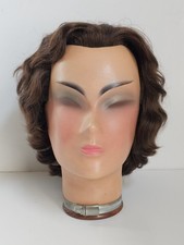 Vintage 1940's Mannequin Head Germany Wooden Cosmetology Model Rooted Human Hair picture