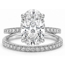 Effinny 3.5ct Elongated Oval Engagement Ring Set 925 Sterling Silver Size 7 picture