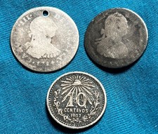 1784 Mo FF Spanish Colonial Real + 1/2 Real & 1907 10c. MEXICO SILVER COINS picture