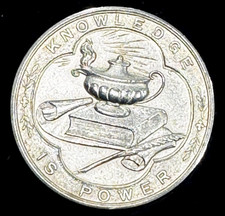 KNOWLEDGE IS POWER STERLING SILVER SCHOOL MERIT MEDAL W/CASE ENGLISH 1921 24 GR picture