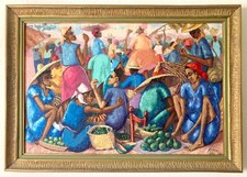 1964 PETION SAVAIN Original Oil on Board - Haitian Master Painter - Carved Frame picture