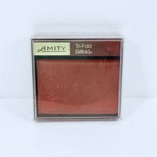 Vintage Amity Leather Trifold Billfold Wallet Mens Brown NEW + Box Old Stock picture