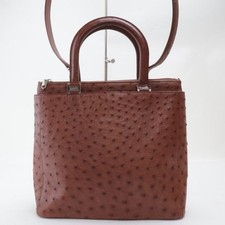KWANPEN Ostrich Leather 2WAY Handbag Shoulder Bag Brown Exotic Skin Japan Used picture