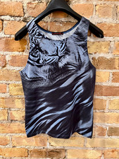 Vintage Roberto Cavalli Rare Blue & Black Tiger Tank Top Shirt Unisex Flawless picture