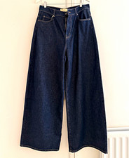 Weekend Max Mara Dark Wash Blue Denim Wide-Leg High Rise Jeans Size 14 picture
