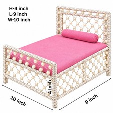 Handmade Miniature Beaded Bed Decor Pink Pearl Craft Dollhouse Display. picture