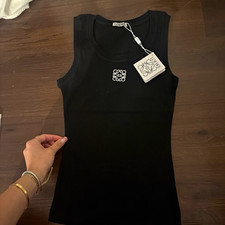 Loewe Black Knit Tank Top Scoop Neck Wide Strap Logo Accent Size S picture