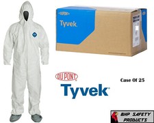 Dupont TY122S 400 Tyvek Disposabl Coverall Bunny Suit W/Hood & Boots CASE OF 25 picture