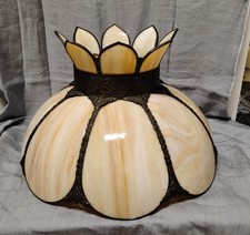 Vintage MCM Large Tulip Lotus Honey Caramel Slag Glass Hanging Lamp 8 Panel 17