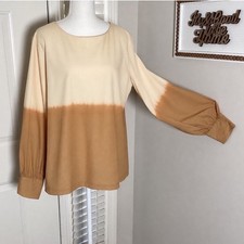 Porridge Anthropologie Dorothea Dip Dyed Ombre Balloon Sleeve Blouse Top L Boho picture