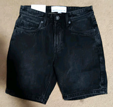 paperdenim&cloth Men’s Black Dark Wash Denim Relaxed 5-Pocket Zip Shorts picture