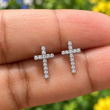 0.2ct Round Cut VVS Moissanite Cross Stud Wedding Earrings 14k White Gold Plated picture