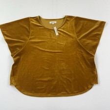 Madewell Blouse Womens L Gold Velvet Crew Neck Short Sleeve Stretch Dolman Top picture