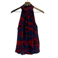 Joie Erola B 100% Silk Halter Top Blosue Red Navy Blue Camo - M picture