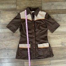 70s VINTAGE Action Line Brown Western Shirt Plaid Yoke Orange Trim Size 12 #2601 picture