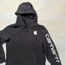 Carhartt Women’s Relaxed Fit Workwear Heavyweight Black Hoodie Graphic Logos Med picture