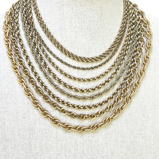 Castlecliff Vintage Multi 9 Strand Necklace Signed Layered Gold Tone Chains 60s picture