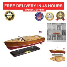 SAILINGSTORY Wooden Speedboat Model Chris-Craft Runabout Boat Yacht Decor 15