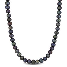 AMOUR 8-8.5mm Off-round Black Freshwater Cultured Men's Pearl Necklace with picture