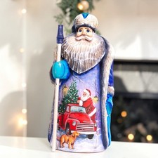 Blue Wooden Santa Figurine 9.5