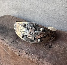 BELL TRADING 1940s Native Vintage Sterling Silver Thunderbird Cuff Bracelet 925 picture