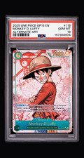 Bandai One Piece CCG Monkey D. Luffy OP13-118 SEC EN 2025 PSA 10 Alt Art Foil picture