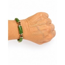 Vintage Chinese Nephrite Jade Link Bracelet Silver Gilt Vermeil Mid Century picture