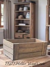 Rustic Wooden DVD Storage Crate – Handmade Medium Brown Stained Organizer picture