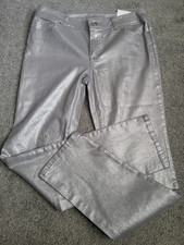 Women's Chico's Platinum Shiny Silver Straight Leg Stretch Jeans Size 0 R (32w) picture