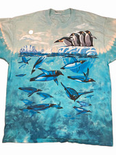 Vtg 1997 Liquid Blue Penguin Shirt XL Double Sided All Over Print Tie Dye 90s picture