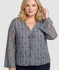 MAURICE'S Plus 3 (22/24W) Princess Sleeves Stone Blue Floral Top picture