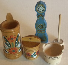 Wooden Norwegian folk art Pieces hand-painted miniature accessories Scandinavian picture